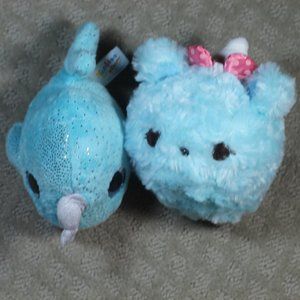 YooHoo Friends 7" Narwhal & 5" Num Nom Fuzzy Blue Unicorn Plush Toys